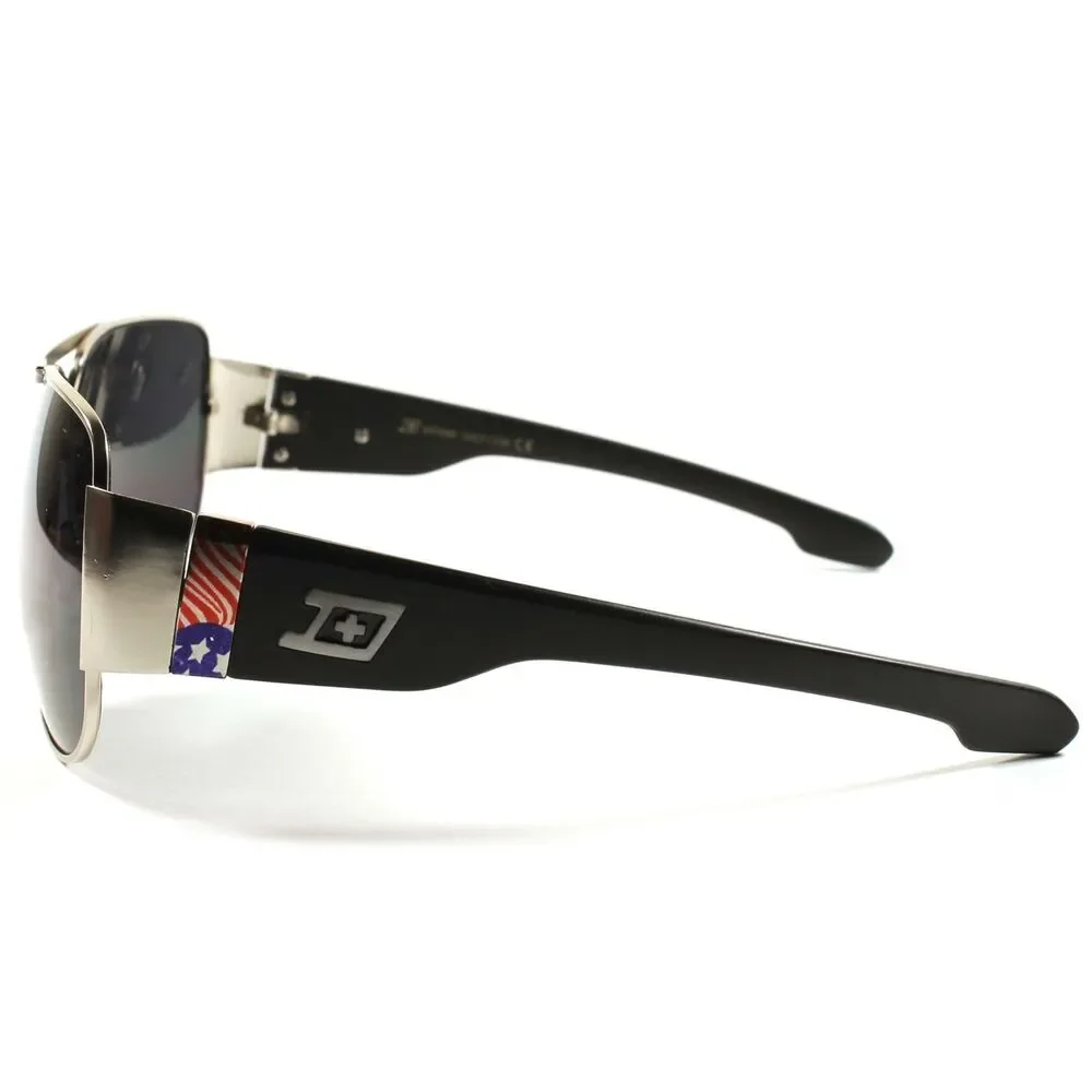 Novelty Mens Womens Silver Rectangle Patriotic American Flag Sunglasses